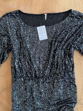 Free People Giselle Sequin Mini Dress Graphite Size L